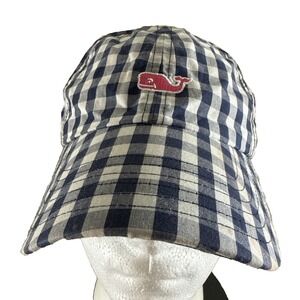 Vineyard Vines Blue White Gingham Check Hat Cap Whale Logo Strapback Women's